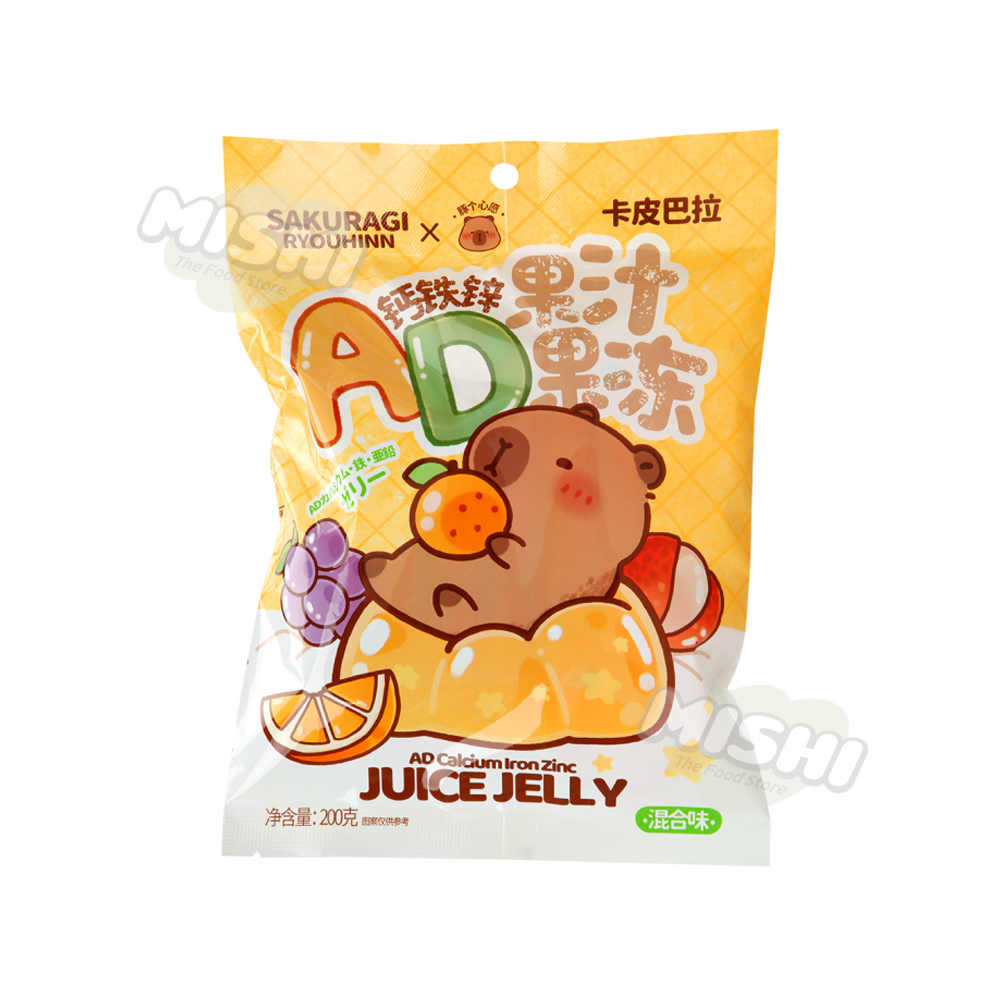 CAPYBARA Brand AD Calcium, Iron, and Zinc Fruit Juice Jelly (Mixed Flavor) 200g
